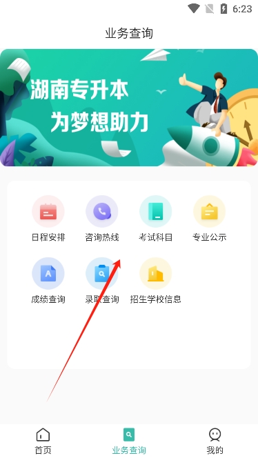 潇湘专升本业务查询界面科目信息展示图