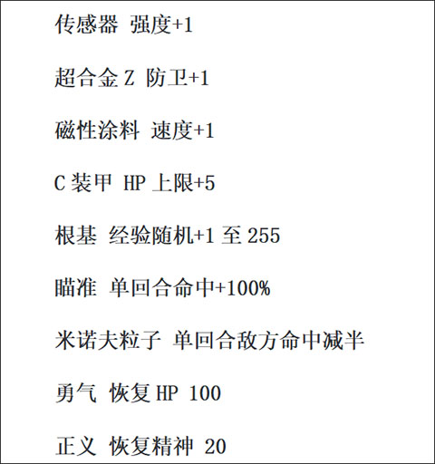 第二次机器人大战道具说明